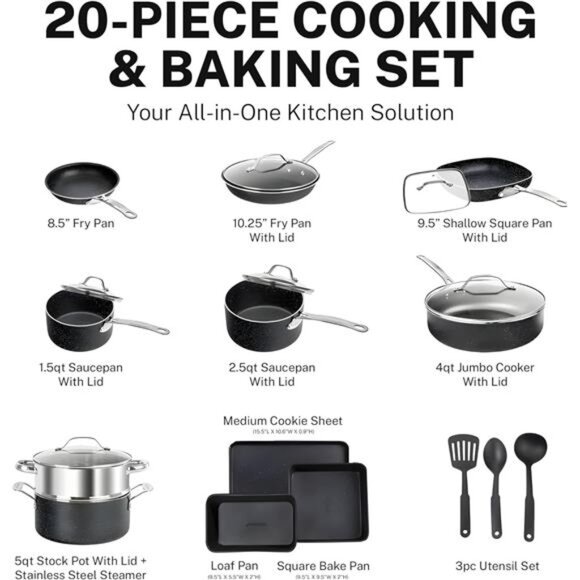 Granitestone 20 Pc Complete Pots and Pans Set Non Stick, Cookware Set with Deep - Picture 11 of 12
